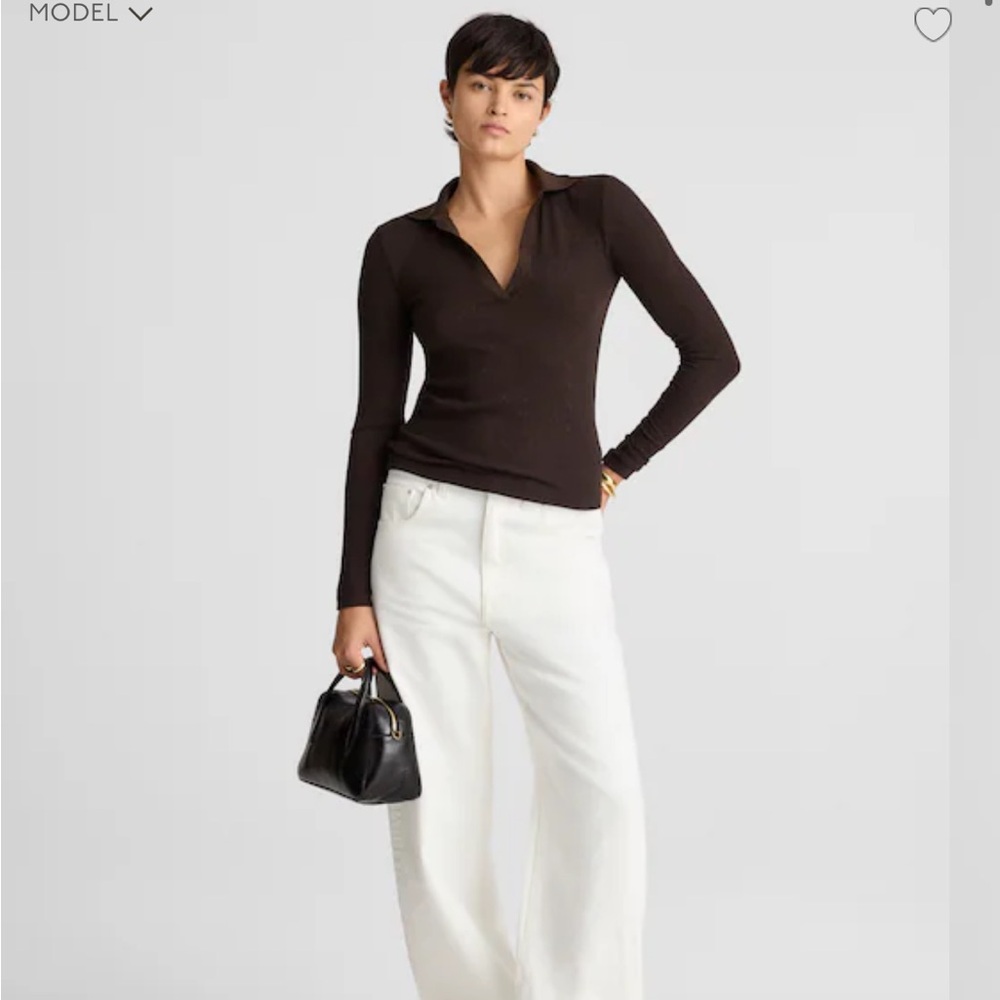 Madewell Sparkle Long Sleeve Polo Top in Luxe Molasses